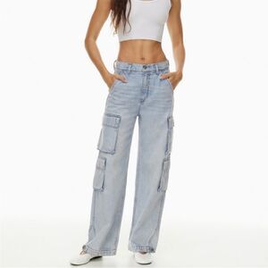 Denim Forum The 90’s Millie Hi-Rise Cargo Blue Distressed Denim Jeans Modern